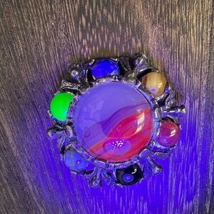 Vintage Celtic Miracle Stamped Uranium Glass Brooch B29